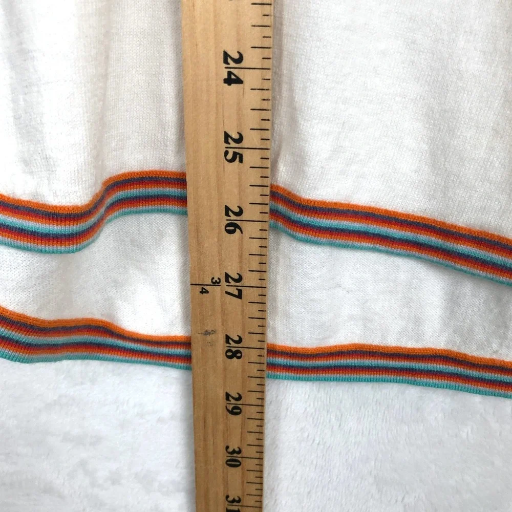 ZAKET & PLOVER Silk Cotton Knit Rainbow Embroidered Sweater Sz XS White Scoop